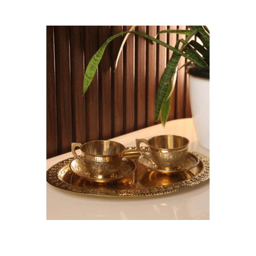 Brass Cup and Saucer Set - Brass | Sambhavnath Steel, Ahmedabad