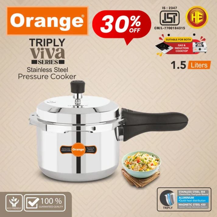 Orange Triply Pressure Cooker