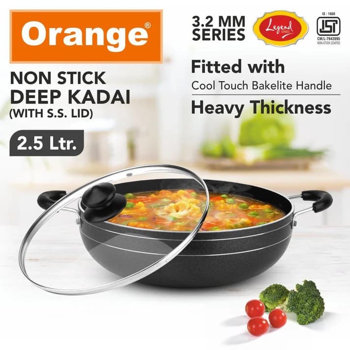 Orange Non-Stick Kadhai | Sambhavnath Steel, Ahmedabad